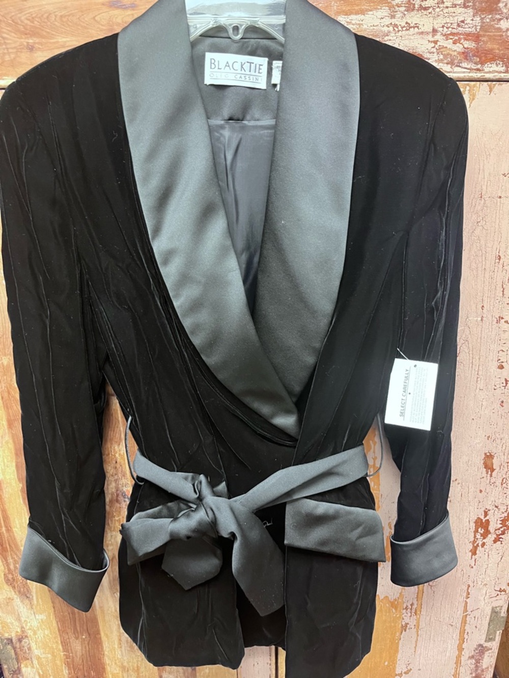 Oleg Cassini Black Velvet Satin-Trim Robe Jacket